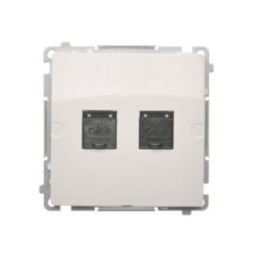 Simon Basic Gniazdo komputerowe RJ45 kategoria 6 podwójne z przesłoną przeciwkurzową . Montaż na łapki lub wkręty biały BM62.01/11 KONTAKT (BM62.01/11)